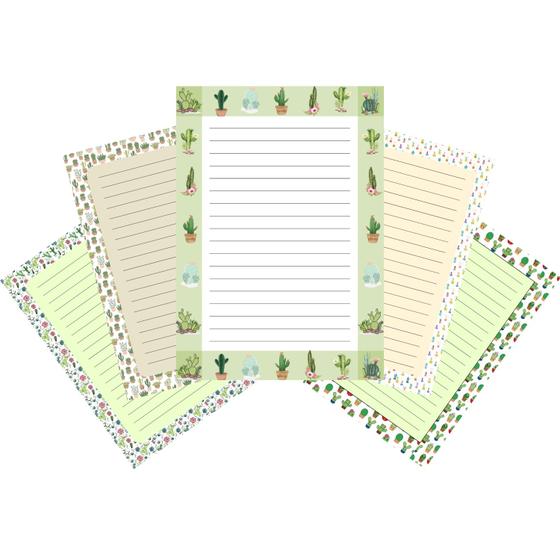 Imagem de Kit Papéis De Carta Decorados Com 30 Folhas Vasos de Cactus