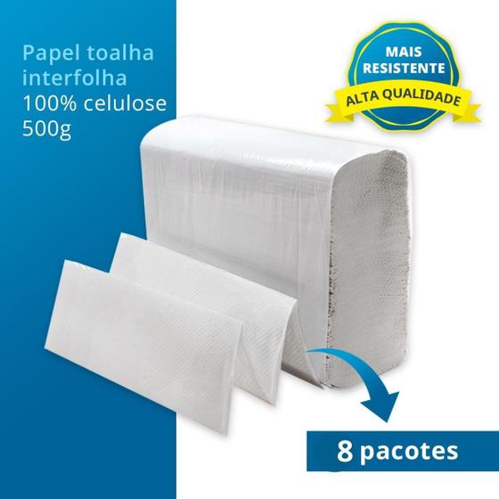Imagem de kit Papel Toalha Interfolha 100% Celulose 8pct