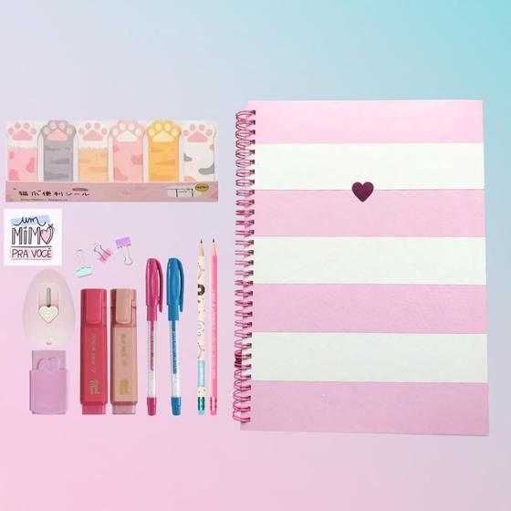 Imagem de Kit Papelaria Caderno Inteligente Tons Pasteis Fofo Kawaii