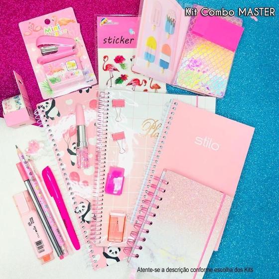 Imagem de Kit Papelaria Combo Master Rosa Caneta Caderno