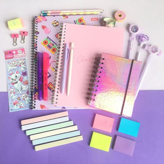 Imagem de Kit Papelaria Combo Master Tons Rosa E Lilas Canetas Caderno