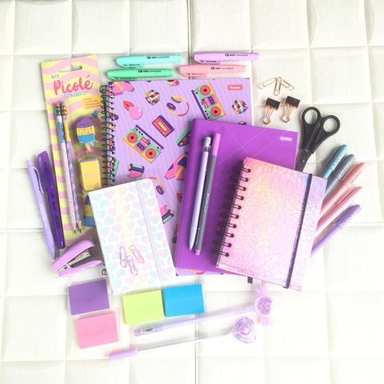 Imagem de Kit Papelaria Combo Master Tons Roxo Lilás Pastel Neon Super