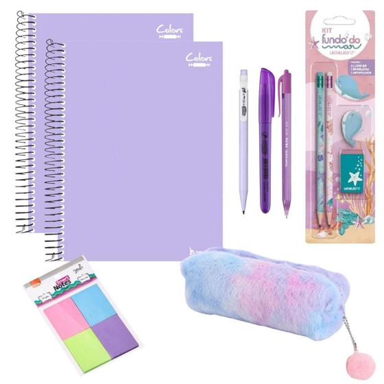 Imagem de Kit Papelaria Escolar Kawai Fofo Lilas Volta As Aulas