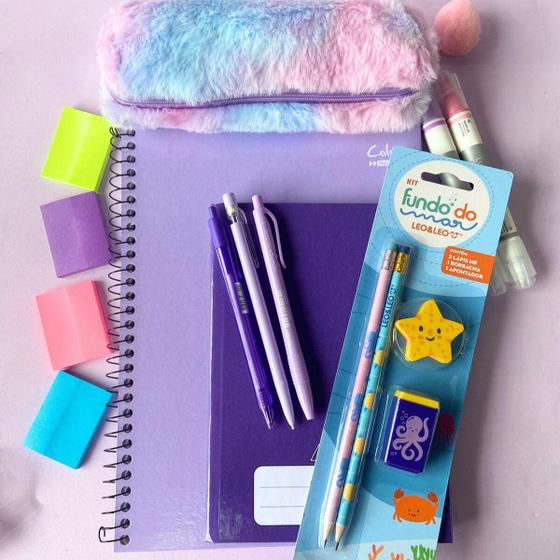 Imagem de Kit Papelaria Kawaii Fofo Tom Pastel Lilas