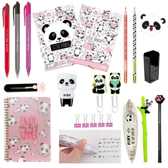 Imagem de Kit Papelaria Panda Lovers Presente Kawai Fofo