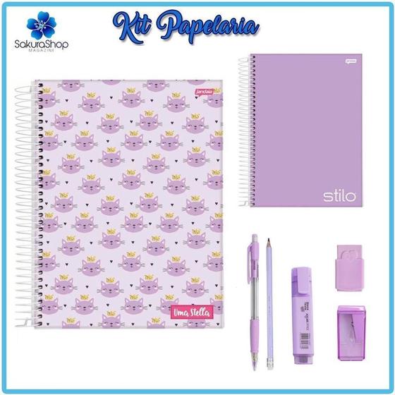 Imagem de Kit Papelaria Tons Roxo Lilas Cor Roxo Lilas Escolar Neon