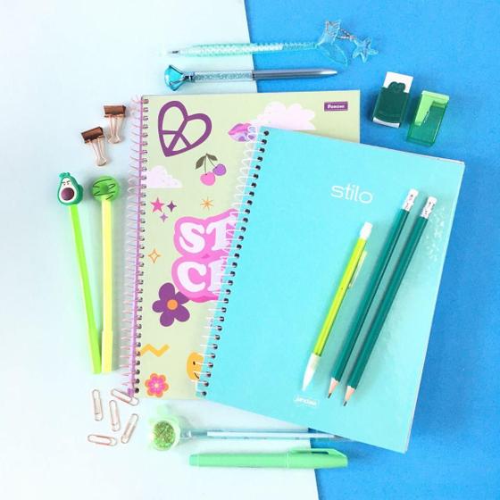 Imagem de Kit Papelaria Tons Verde Fofa Kawaii Cor Verde Escolar Neon