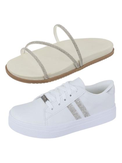 Imagem de Kit Papete + Tênis Casual Brilho Prata Bellinda Shoes