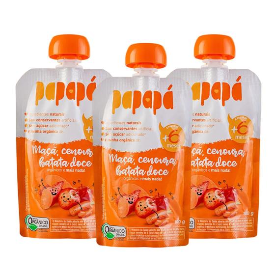 Imagem de Kit Papinha Infantil Orgânica Maçã Cenoura Batata Doce Papapá - 3 Unidades 100g