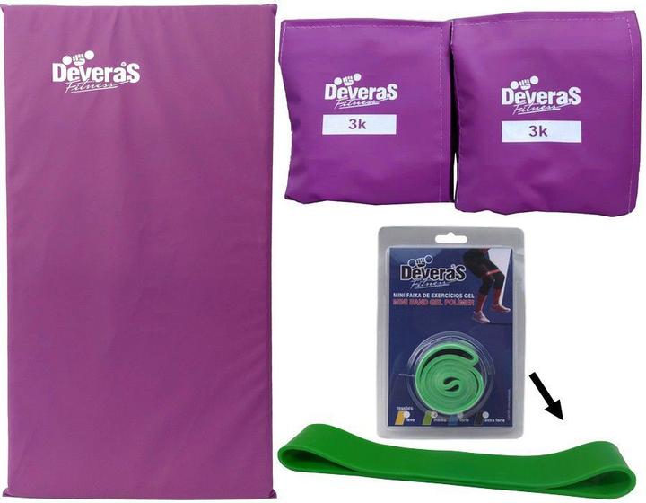 Imagem de kit par de caneleira peso 3 kg tornozeleira peso colchonete de ginastica e mini band médio elástico musculação