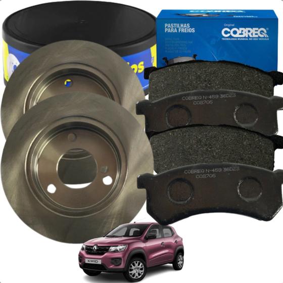 Imagem de Kit Par de Disco De Freio Dianteiro Sólido e Pastilhas De Freio Dianteiro Renault Kwid 1.0