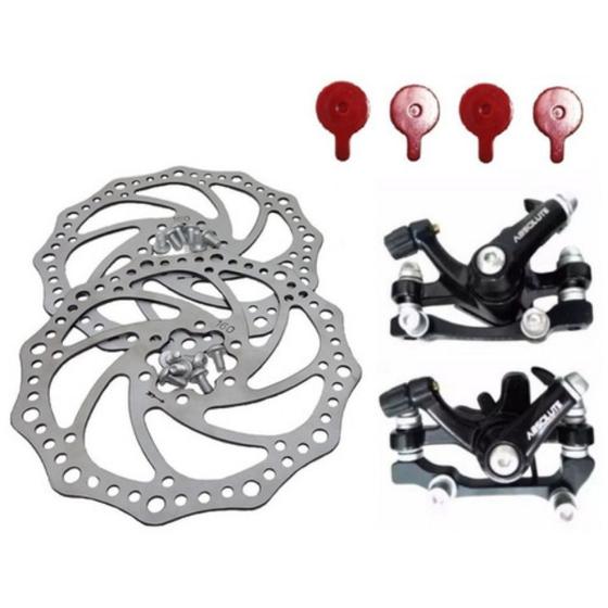 Kit Par Freio Disco Bike Mecânico Pinça Rotor Bicicleta Disco de Aço de