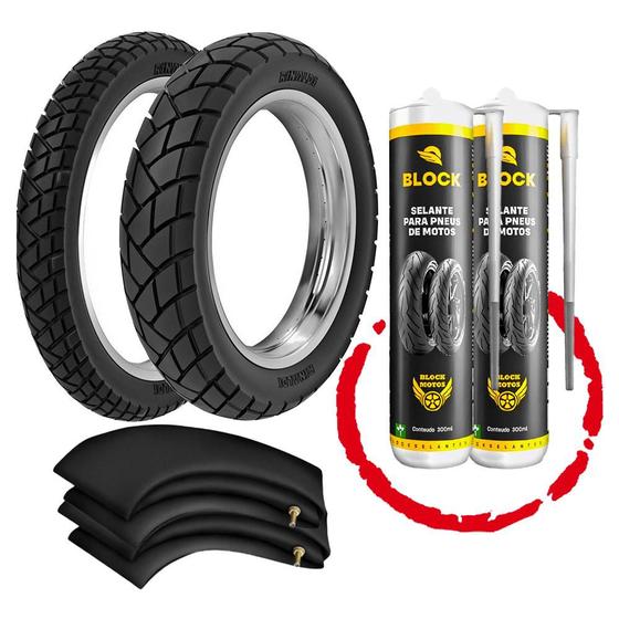 Imagem de Kit Par Pneus Bros Xre190 Xtz150 Crosser 90/90-19 + 110/90-17 R34 Rinaldi + Camaras +Selantes