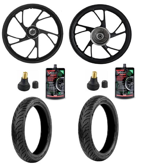 Imagem de Kit par roda pé de galinha shiver titan 160 16-24 + 2 pneu vipal (d+t) st600 + 2 bicos + 2 vacinas