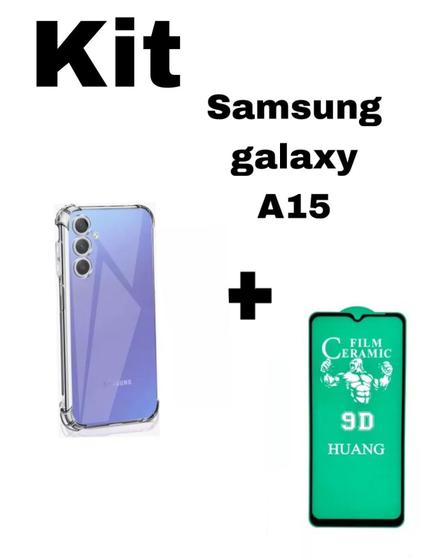 Imagem de Kit para A15  Capa Capinha Transparente + Película De Cerâmica 9D Para Samsung Galaxy A15