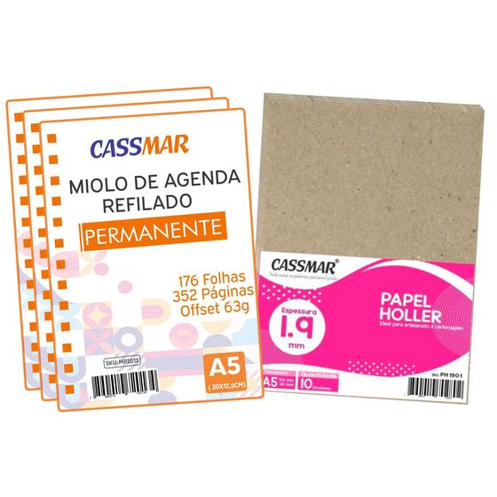 Imagem de Kit para Agenda Permanente Miolo + Papel Holler 1.9mm 05 un