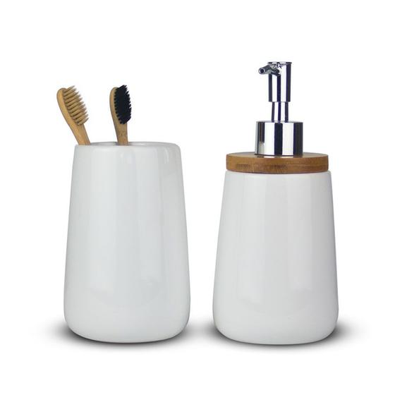 Kit Para Banheiro De Cerâmica Porta Escova E Saboneteira Menor preço em Kit Para Banheiro De Cerâmica Porta Escova E Saboneteira