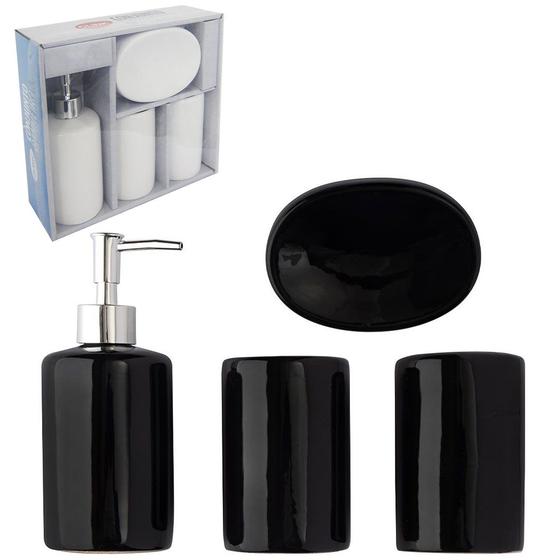Imagem de Kit para banheiro de porcelana preto / branco com 4 pecas