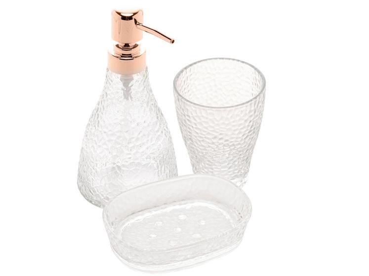 Imagem de Kit para Banheiro de Vidro Lyor Elegant Rosê   - 3 Peças