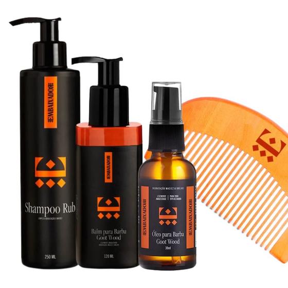 Imagem de Kit Para Barba Balm + Óleo + Shampoo 3 Em 1 + Pente Madeira