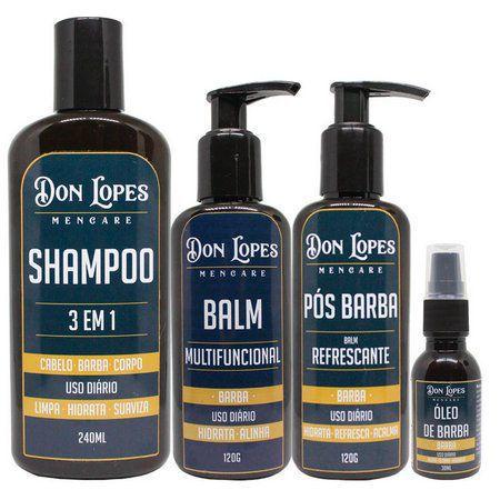 Imagem de Kit para barba barbearia Shampoo + Balm+ Pós Barba+Óleo Combo Chefão