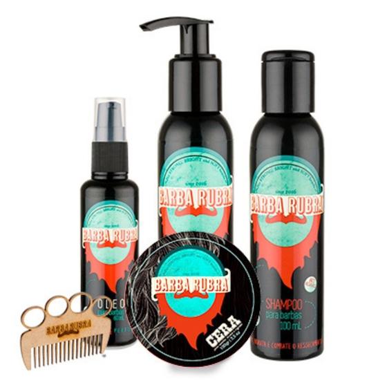 Kit Para Barba Rubra Com Óleo, Shampoo, Balm, Cera E Pente Menor preço em Kit Para Barba Rubra Com Óleo, Shampoo, Balm, Cera E Pente