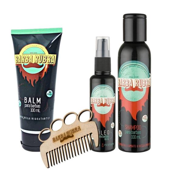 Kit Para Barba Rubra Óleo + Shampoo + Balm E Pente Chaveiro Menor preço em Kit Para Barba Rubra Óleo + Shampoo + Balm E Pente Chaveiro
