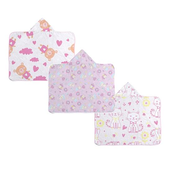 Imagem de Kit para Bebê 3 Toalhas de Banho com Capuz Estampadas