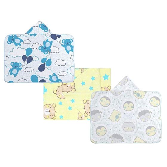 Imagem de Kit para Bebê 3 Toalhas de Banho com Capuz Estampadas