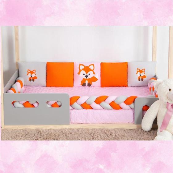 Imagem de Kit Para Berço Bebê Montessoriano Rapozinha 7 Peças - Rosa