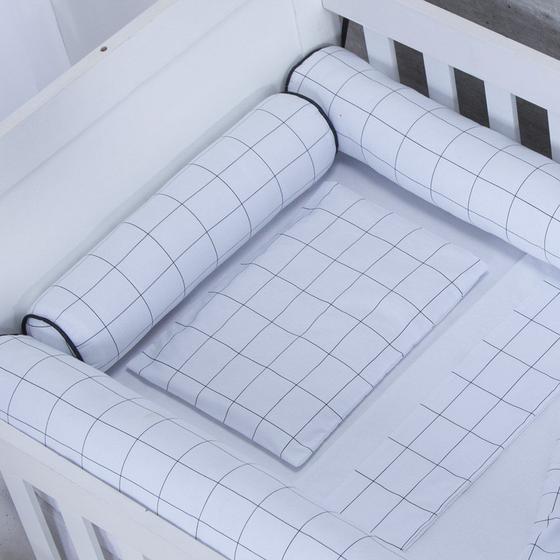 Imagem de Kit para Berço Jogo de Lençol com Rolinhos 100% Algodão 7 Peças - Grid