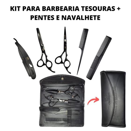 Imagem de Kit Para Cabeleireiro Tesoura Navalha + Desfiadeira E Pentes