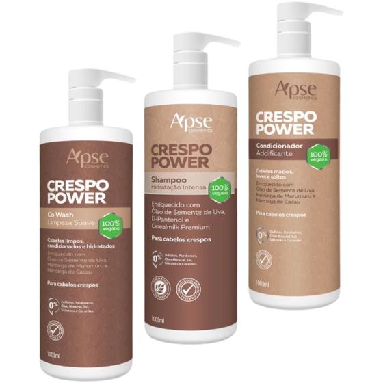 Imagem de Kit Para Cabelos Crespos Power Apse Shampoo, Co-Wash e Condicionador 3x1000ml