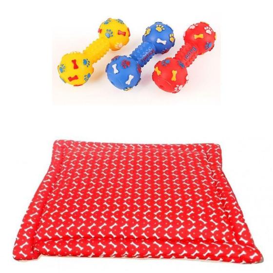 Imagem de Kit Para Cães E Gatos - 1 Colchonete E 1 Halteres Vermelho