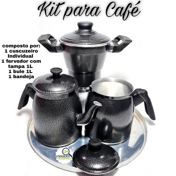 Kit para café Cuscuzeiro Individual Fervedor Bule Bandeja Craqueado alumínio nova geração