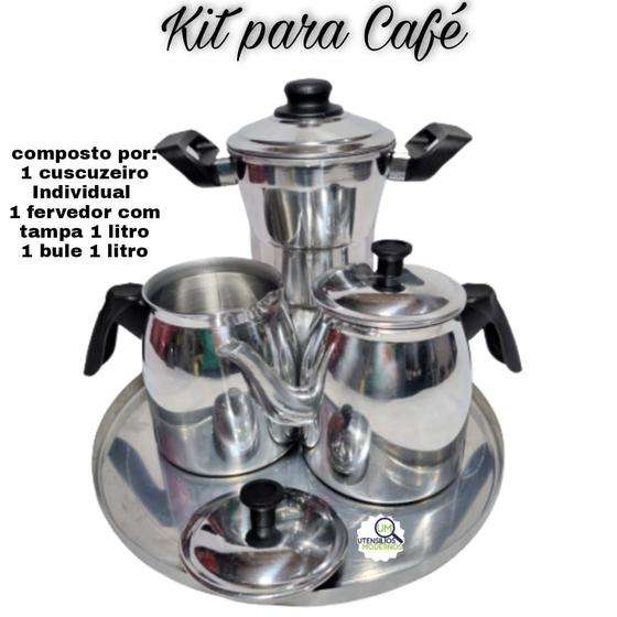 Kit para café Cuscuzeiro Individual Fervedor Bule Bandeja Polido alumínio nova geração Bules