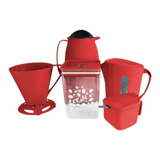 Imagem de Kit para Café Vermelho Completo Super Prático 6 Peças para Café com Açucareiro e Leiteira