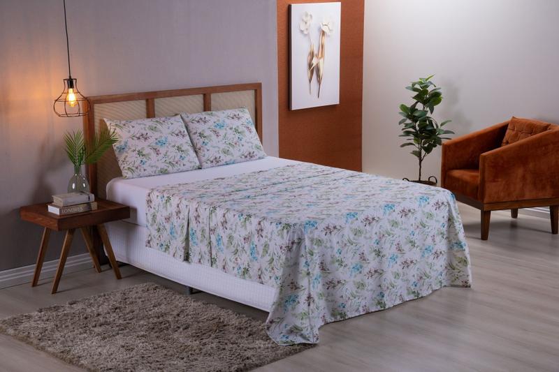 Imagem de Kit Para Cama Casal King Size Com Lençol Elástico e Lençol de Cobrir Com 2 Fronhas Tecido 400 Fios