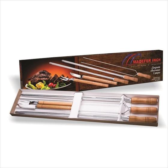 Imagem de Kit Para Churrasco 5 Peças No Conjunto Madefer Inox