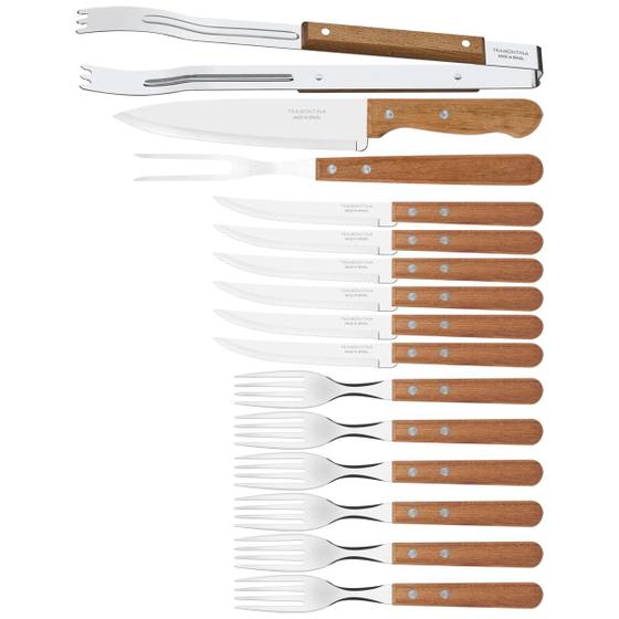 Imagem de Kit para Churrasco Tramontina em Aço Inox com Cabo de Madeira Natural 15 Peças 22399028