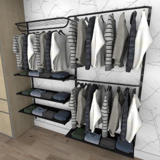 Kit para Closet com 18 peças regulável 200x200 cm cor preto modelo clst2p224 Menor preço em Kit para Closet com 18 peças regulável 200x200 cm cor preto modelo clst2p224