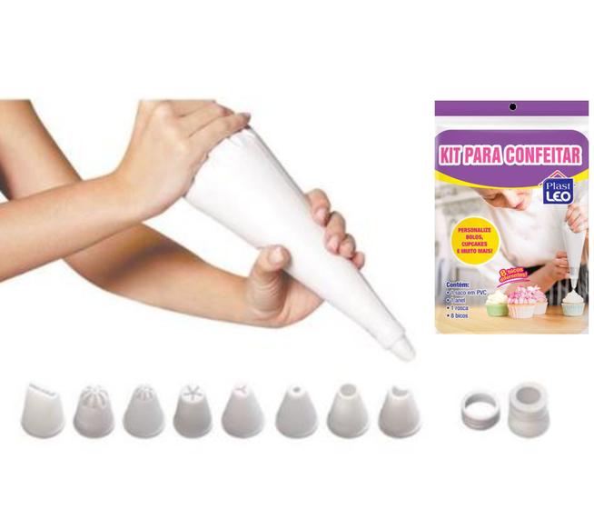 Imagem de Kit para confeitar bolo com 8 bicos+ anel+rosca+saco em PVC Doces, Bolos e Cupcakes decoração