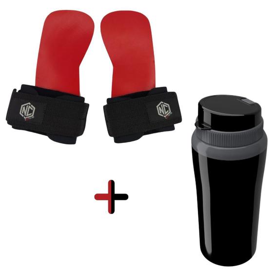 Imagem de Kit Para Cross Trainig 1 Luva Hand Grip Palmar Vermelha NC Extreme 1 Garrafinha Térmica Miami Preta 650ml Unitermi