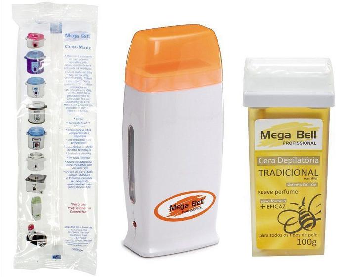 Imagem de Kit para Depilação com Aquecedor Roll-on Laranja + Papel + Refil de Cera