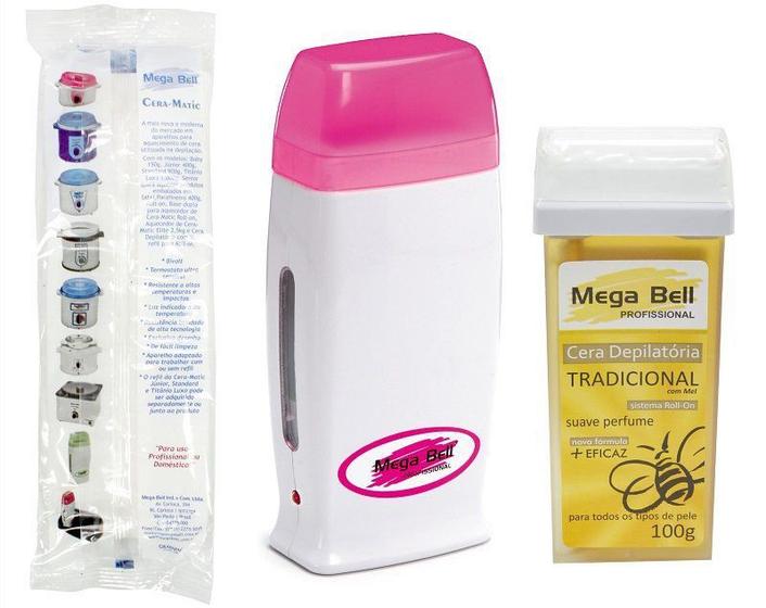 Imagem de Kit para Depilação com Aquecedor Roll-on Rosa + Papel + Refil de Cera