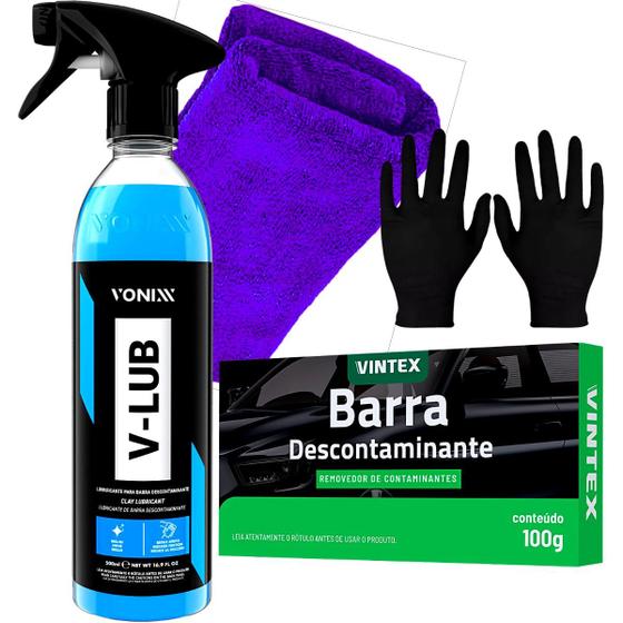 Imagem de Kit para descontaminação de pintura automotiva v-lub 500ml vonixx + massa clay bar v-bar