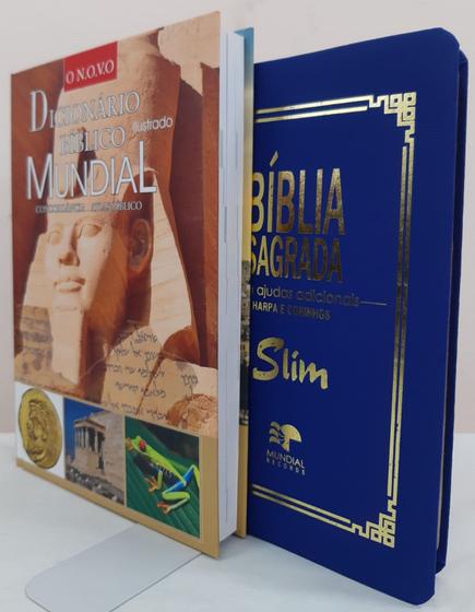 Imagem de Kit Para Estudo Bíblico - Biblia Slim Azul Royal + Dicionario Biblico Ilustrado