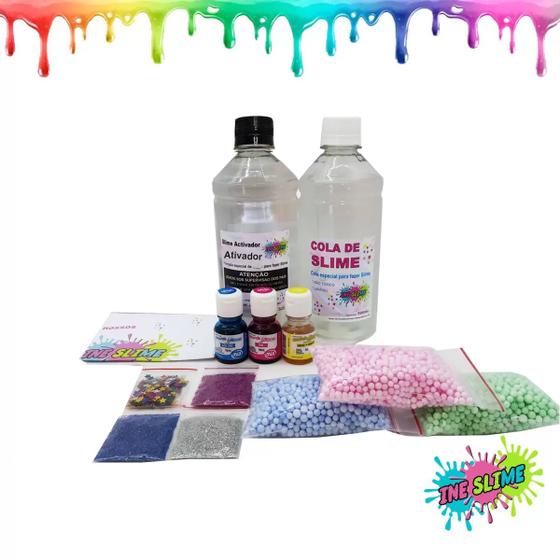 Imagem de Kit Para Fazer Clear Slime Slime Transparente Pérolas Isopor Corantes - Ine Slime