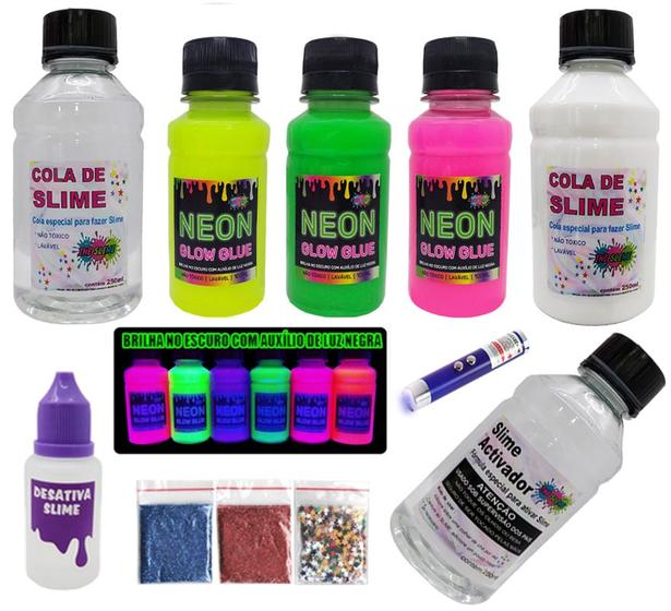 Imagem de Kit Para Fazer Slimes Colas Neon Branca E Transparente