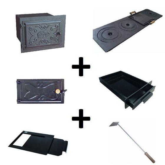 Kit para fogão a lenha com forno grande com porta de ferro e chapa de 4 ...